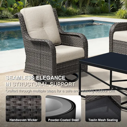 Miniatura 4 de Joyside Silla mecedora giratoria para exteriores para patio, mecedora de mimbre para exteriores con cojines de tela de olefina adecuada para porche