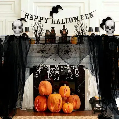 Miniatura 4 de Yunfan- Tela espeluznante de 9.84 yardas x 79 pulgadas + tela de araña para decoración de Halloween para fiestas en interiores, al aire libre