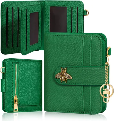 Miniatura 15 de Bistup Cartera para Mujeres Pequeña y Bonita Cartera de Tarjetas de Cuero Genuino RFID con Llavero para Damas Adolescentes Niñas Plegable