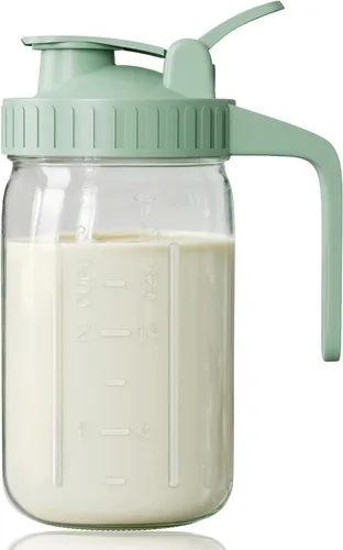 Miniatura 8 de Jarra de leche materna, tarro Mason de 32 onzas, tarro de boca ancha con tapa abatible verde y boquilla de vertido, sello hermético resistente