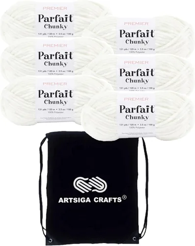 Miniatura 41 de Premier Yarns Parfait Chunky Mushroom 1150-41 (6 madejas - mismo lote de tinte) Peso S Bulky #6 Hilo de poliéster para ganchillo y punto con bolsa