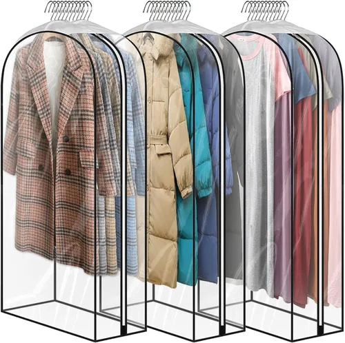 Perchas transparentes de 40 pulgadas con cremallera lateral lisa, bolsas impermeables con refuerzo de 10 pulgadas para camisas, abrigos, vestidos,