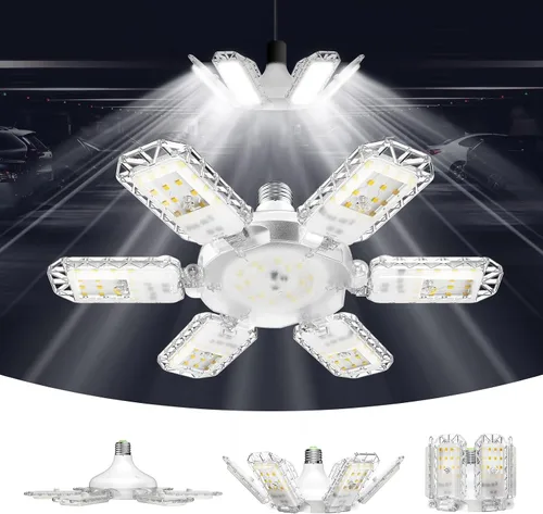 Miniatura 10 de SANSI Luz LED deformable de 3 paneles, 300 W equivalente a 30 W, luces de garaje LED de techo, luz de taller ajustable E26 con luz diurna de 5000 K