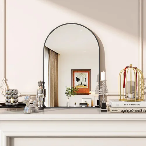 Miniatura 15 de VooBang Arched Wall Mirror, 26 x 28 inch Arch Bathroom Mirror, Wall Mounted Vanity Mirror with Arch Metal Frame, Modern Bathroom Vanity Mirror for