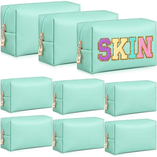 Miniatura 17 de Sanwuta 9 bolsas de maquillaje a granel de poliuretano con doble cremallera, bolsa de cosméticos, artículos de tocador de maquillaje, bolsa pequeña