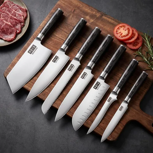 Miniatura 7 de MDHAND Juego de cuchillos de cocina, 7 piezas de cuchillos japoneses ultra afilados, juego de cuchillos de chef profesionales de acero inoxidable