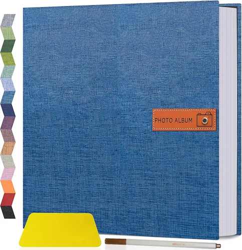 Popotop Álbum de fotos grande autoadhesivo 4x6 5x7 8x10, álbum de recortes DIY, libro de fotos, regalos para mamá, familia, bebé y boda, con Azul
