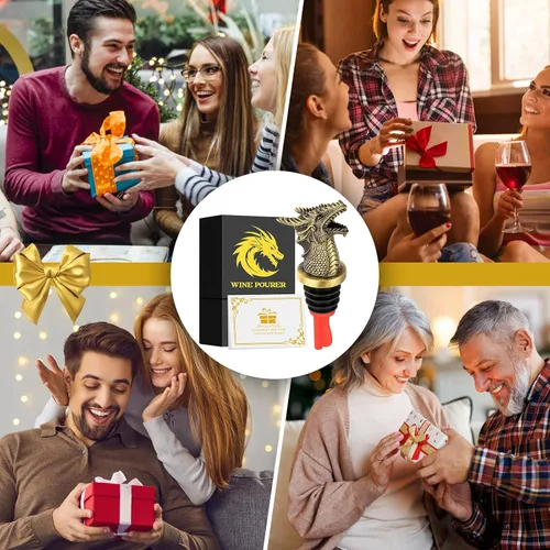 Miniatura 7 de Cabeza de Dragón Vertedor y Tapón de Botella de Vino 2 en 1, Regalos de Dragón para Hombres y Mujeres Fanáticos de los Dragones, Vertedores