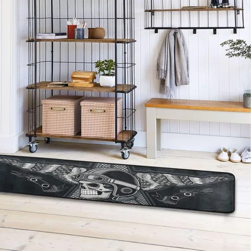 Miniatura 5 de Calavera con alfombra vintage para motocicleta, alfombra antideslizante para cocina, alfombra de área suave para baño, entrada, pasillo, comedor