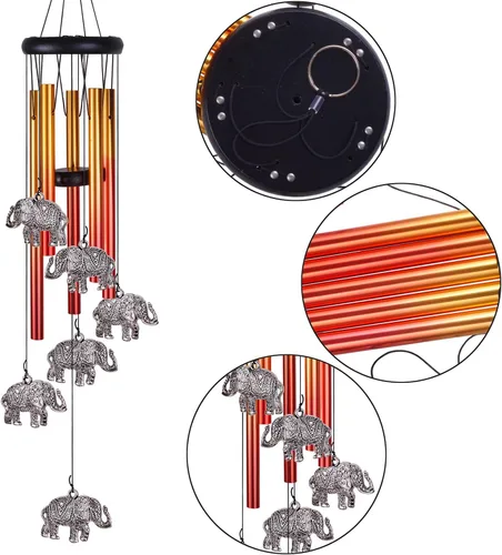 Miniatura 2 de Campanillas de viento de elefante para decoración exterior/interior - Móvil romántico atrapavientos completamente hecho a mano, campanillas