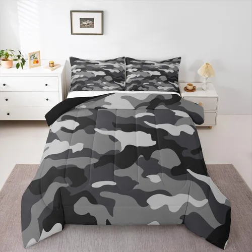Miniatura 14 de Erosebridal Juego de edredón con estampado de leopardo, tamaño individual para niños, edredón de guepardo occidental, negro y gris, juego de ropa