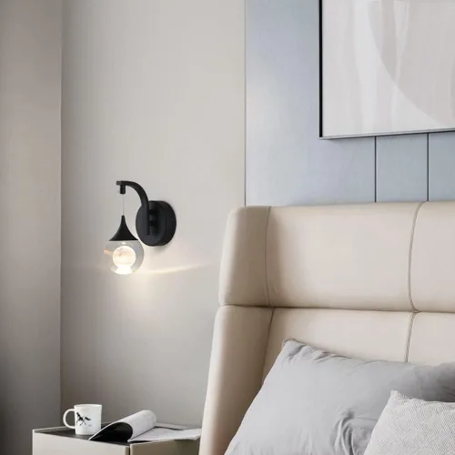 Miniatura 4 de Sedelan Lámparas de pared modernas, apliques de pared de cristal de luna para interiores, luces LED de pared regulables de 5 W para dormitorio, Negro