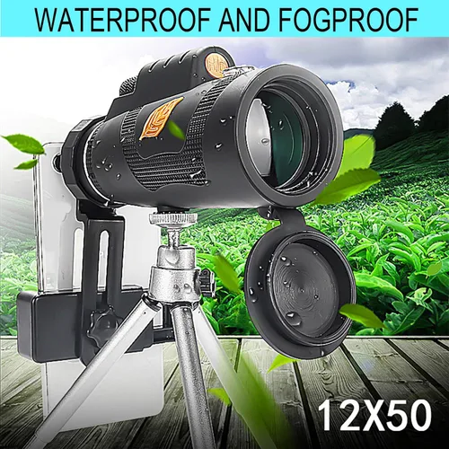 Miniatura 4 de Telescopio monocular, alta potencia de 12 x 50 pulgadas, alcance de prisma de mano con soporte para teléfono inteligente para adultos BAK4 FMC