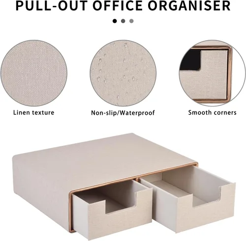 Miniatura 6 de Organizador de escritorio de cuero de lino con cajones, mini organizador de cajones de escritorio, apilable, multifuncional, caja de almacenamiento
