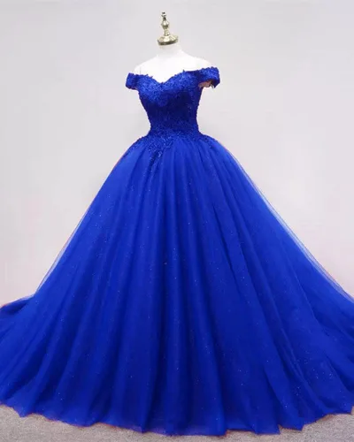 Miniatura 6 de XYAYE Vestidos de quinceañera de tul hinchado para mujer, vestido de fiesta con hombros descubiertos, vestidos de fiesta de encaje, dulces 15