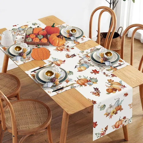 Miniatura 5 de Bonhause Camino de mesa de otoño, calabazas, hojas, flores, 13 x 72 pulgadas, temporada de otoño, Acción de Gracias, cocina, comedor, decoración