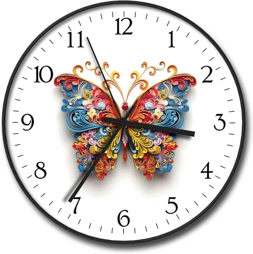 Miniatura 9 de Reloj de pared de plástico de 8 pulgadas con pilas, reloj de pared redondo decorativo, reloj de pared silencioso, patrón de gato 2269-Three Cat