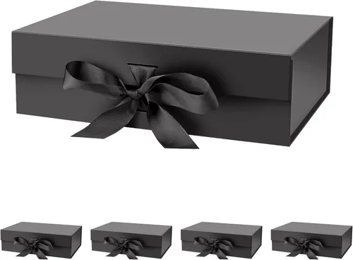 Caja de regalo DaiJoob con tapa para regalos 10.5x7.5x3.1 pulgadas con cinta y cierre magnético (paquete de 5) (negro)