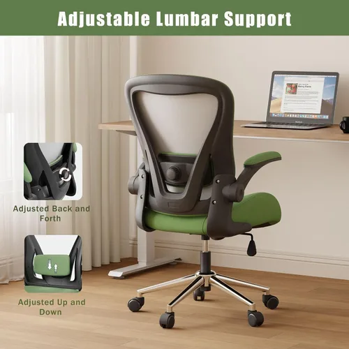 Miniatura 4 de Silla ergonómica de escritorio de oficina verde, cojín de asiento curvado grueso de tela suave con soporte lumbar ajustable, mezcla perfecta