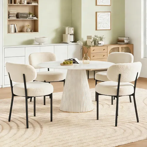 Miniatura 10 de DUMOS Juego de 4 sillas de comedor, sillas modernas de mediados de siglo, respaldo curvado tapizado, sillas de cocina con patas de metal negro, beige