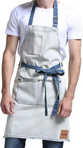 Delantal de Chef de Mezclilla para Mujeres con Bolsillos, Delantal de Cocina de Camarera de Jean para Hombres para Cocinar Jardinería Pintura