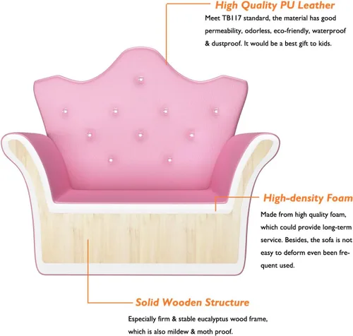 Miniatura 8 de Sofá para niños de Costzon, sofá tapizado para niños con otomano, sofá de princesa con decoración de diamantes, otomano, silla para niños de PVC