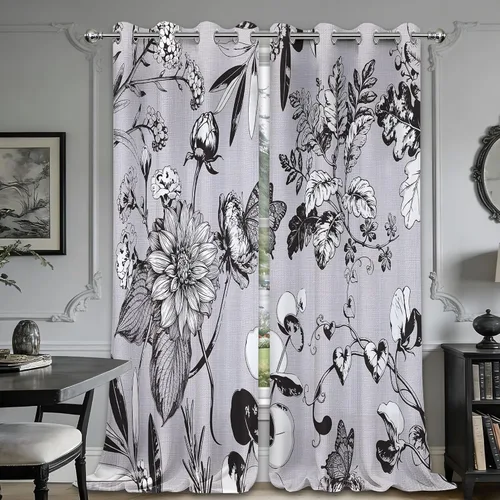 Miniatura 30 de Cortinas opacas negras y doradas, cortinas modernas de mediados de siglo para dormitorio, sala de estar, 63 pulgadas de largo, juego de 2 paneles