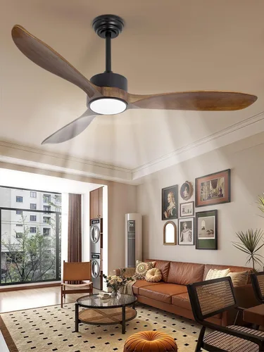 Ventilador de techo de madera marrón de 52 pulgadas con luz y control remoto, motor de CC silencioso, 6 niveles de velocidad, luces regulables,