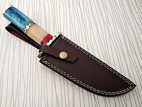Miniatura 6 de Cuchillo de caza de acero de Damasco de 11.5 pulgadas con gancho de intestino largo, forjado a mano, patrón de torsión de acero de Damasco, hueso