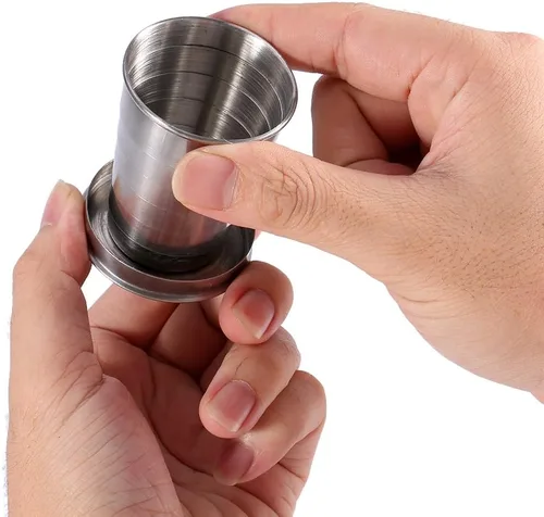 Miniatura 3 de Fdit Taza plegable de viaje, taza plegable de acero inoxidable, diseño de llavero de campamento, taza plegable telescópica retráctil (M)
