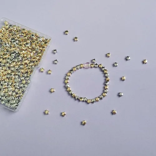 Miniatura 7 de 400 cuentas espaciadoras en forma de estrella, accesorios de cuentas espaciadoras de estrellas de 0.236 in (dorado)