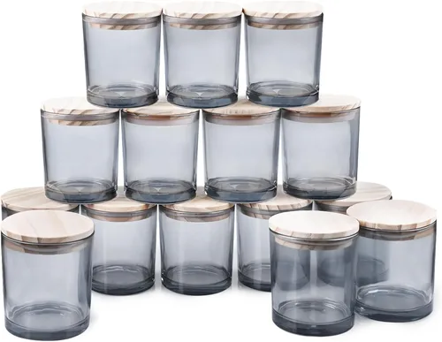 Miniatura 29 de SHOWIN Frascos de vela gruesos de 10 onzas para hacer velas 15 piezas, frascos vacíos con tapas de madera para hacer velas, contenedor de muestra