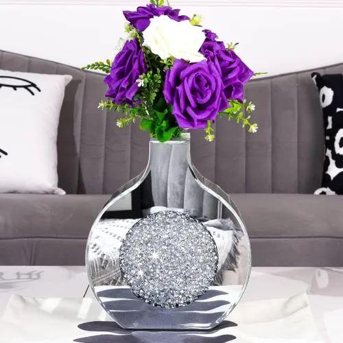 Miniatura 3 de Florero con acabado de espejo para decoración, jarrón decorativo de cristal para círculo de flores, donas, diamantes triturados, decoración