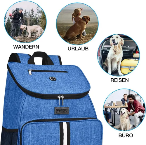 Miniatura 6 de BAGLHER Bolsa de viaje para perros, mochila de suministros para mascotas aprobada por aerolíneas, mochila de viaje para perros con 2 cuencos Azul-A