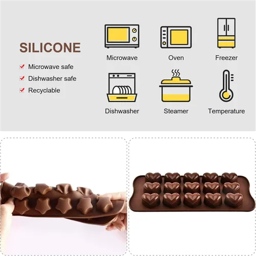 Miniatura 4 de 2 moldes de silicona con forma de corazón y estrella, 15 cavidades para chocolate, bandejas de cubitos de hielo, dulces, pasteles, 100 % de grado