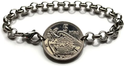 1957 España España Moneda 5 Pesetas Pulsera Hombre Águila de San Juan Escudo Español Madrid Barcelona Murcia Asturias Cataluña Las Palmas Vigo Gijón