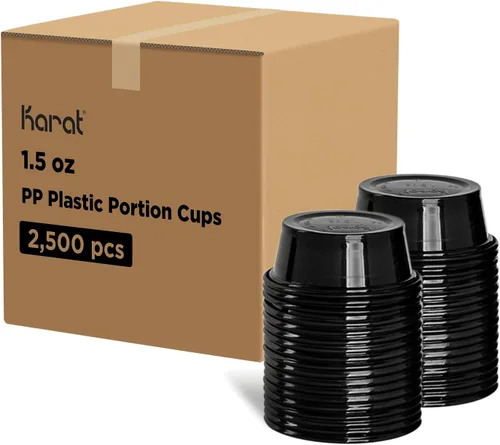Karat [2500 juegos, tazas de porción de 1.5 oz – Vasos de polipropileno transparente para condimentos para aderezos, salsa, souffle, recipientes de