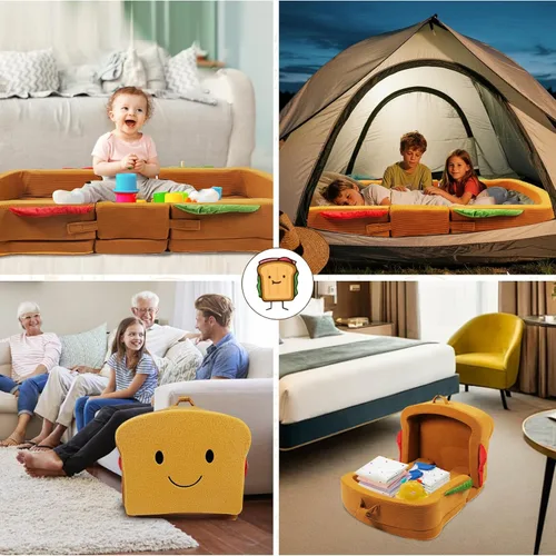 Miniatura 6 de Cama de Viaje para Niños Estilo Sándwich - Camas de Piso Portátiles para Niños Pequeños, Cuna de Viaje de Espuma Blanda Plegable para Bebés y Niños