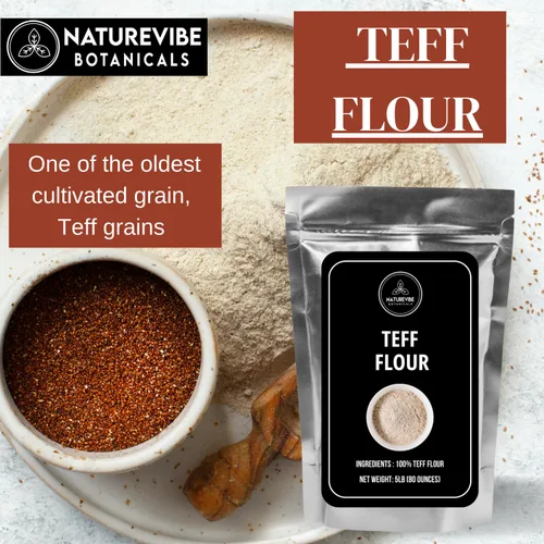 Miniatura 3 de Naturevibe Botanicals Harina de Teff marrón de 5 libras 100% grano entero y sin gluten Finamente molida, alta en fibra y proteína vegetal