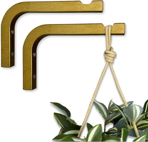 Miniatura 10 de EvenWood Juego de 2 ganchos para plantas de pared de 6 pulgadas, gancho de madera montado en forma de L, soporte para interiores y exteriores