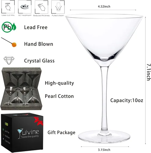 Miniatura 2 de Juego de 4 vasos grandes de Martini soplados a mano de 10 onzas, vasos de cristal con guía de cócteles, para Margarita, gigante, espresso, postre