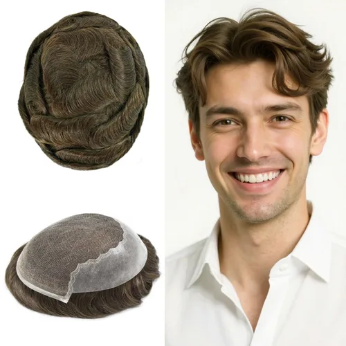 Miniatura 80 de Toupee - Sistemas de reemplazo de cabello para hombre, encaje frontal suizo, nudo blanqueado, pieza de cabello humano natural 1# negro azabache, 8 x
