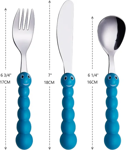Miniatura 3 de ANNOVA Juego de cubiertos para niños, 6 piezas, cubiertos de acero inoxidable, 3 tenedores seguros, 3 cucharadas, utensilios seguros para niños sin