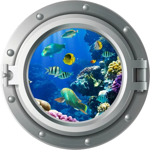 Miniatura 9 de Niwo ART - Calcomanía 3D de delfín A, ojo de buey marino bajo el agua, adhesivo de pared autoadhesivo para despegar y pegar (12 pulgadas)