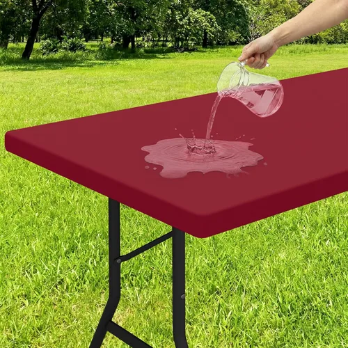 Miniatura 31 de Smiry - Mantel rectangular de vinilo con respaldo de franela elástica ajustada para mesas plegables de 2 pies, manteles impermeables y lavables