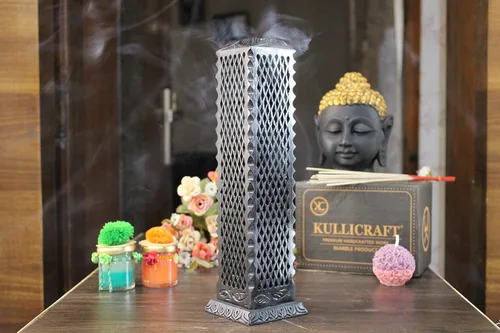 Miniatura 6 de Quemador de varillas de incienso de piedra jabón de mármol negro hecho a mano Portavelas Quemador de velas de té - Tallado Jaali perfecto