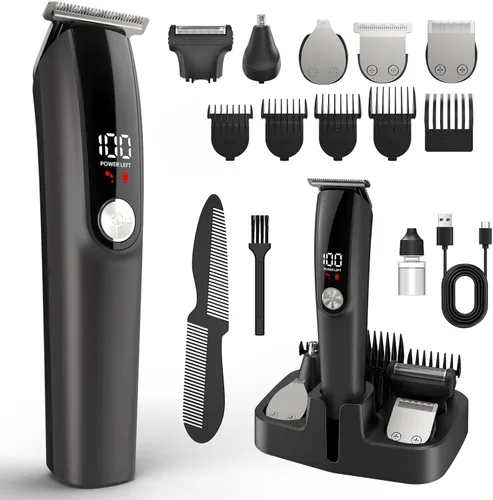 Cortadora de Barba para Hombres Cortapelos - Kit de Aseo Profesional 6 en 1 Juego de Cortadora de Pelo Inalámbrica Recortadoras Impermeable,
