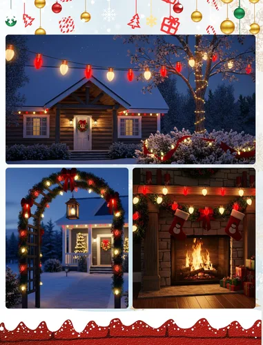Miniatura 8 de Luces de Navidad Jumbo Rojas y Blancas de 16 Pies para Exteriores, Cadena de Bombillas LED Gigantes de Navidad para Árbol, Porche, Patio y Valla