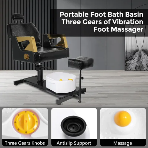 Miniatura 5 de Silla de pedicura con taburete y baño de pies de masaje, estación de pedicura giratoria de 360°, altura ajustable hidráulica, sin fontanería