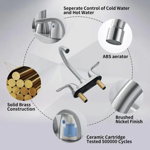Miniatura 4 de Grifo de lavabo de baño con conjunto de drenaje emergente, grifo central de 4 pulgadas y 2 manijas - Control de temperatura, fácil de instalar